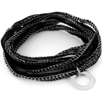 Montres & Bijoux Femme Bracelets Brillaxis Bracelet Emtional soie noire anneau Blanc