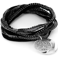 Montres & Bijoux Femme Bracelets Brillaxis Bracelet  soie noire arbre de vie + médaille Noir