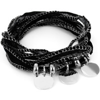 Montres & Bijoux Femme Bracelets Brillaxis Bracelet  soie noire trio petite médaille Blanc