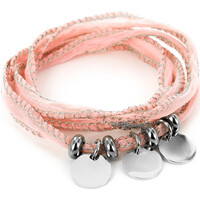 Montres & Bijoux Femme Bracelets Brillaxis Bracelet  soie rose trio de médaille Blanc