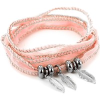 Montres & Bijoux Femme Bracelets Brillaxis Bracelet  soie rose trio de plume Blanc