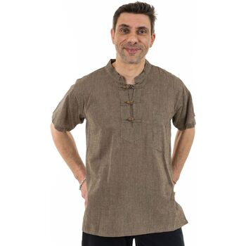 Vêtements Homme Chemises manches longues Fantazia Chemise ethnique manches courtes col mao Chanvre foncé