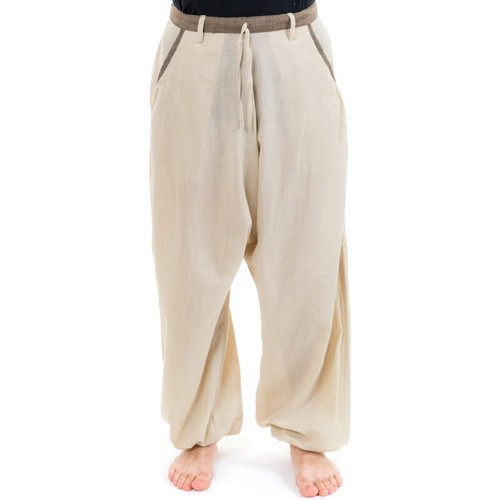 Pantalons Fluides & Sarouels Fantazia Pantalon sarouel droit casual Samadhi Beige chanvre et beige sable chiné noir - Vêtements Pantalons fluides