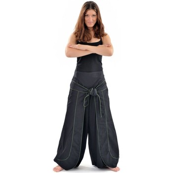 Vêtements Femme Pantalons fluides / Sarouels Fantazia Pantalon Zen cache-tresor Noir et kaki Noir bordure kaki