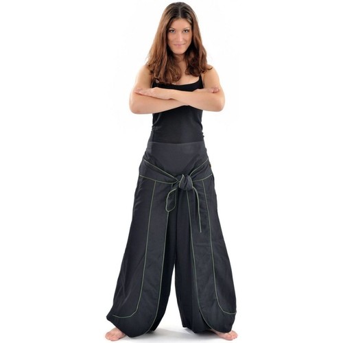 Pantalons Fluides & Sarouels Fantazia Pantalon Zen cache-tresor Noir et kaki Noir bordure kaki - Vêtements Pantalons fluides Femme 27 