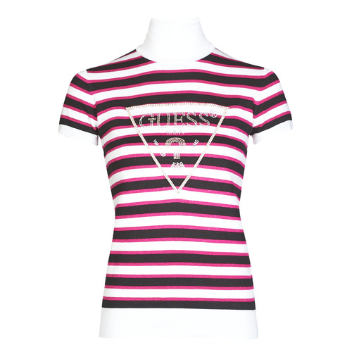 Vêtements Femme T-shirts Rose manches courtes Guess GERALDE TURTLE NECK Noir / Blanc