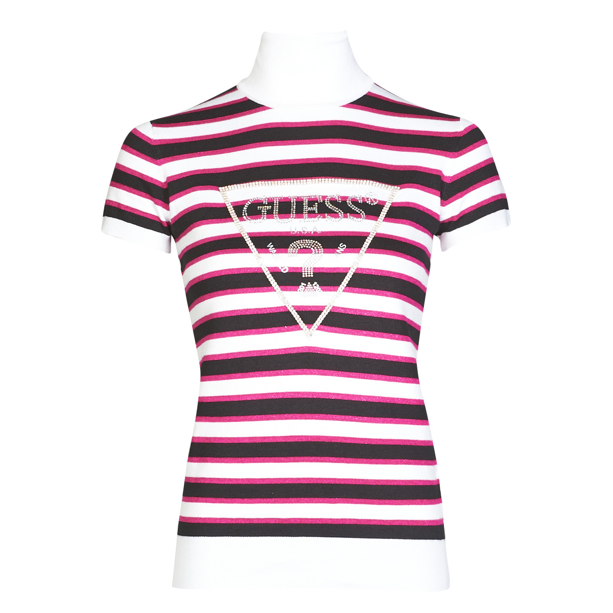 Vêtements Femme T-shirts manches courtes Guess KATHE GERALDE TURTLE NECK Noir / Blanc