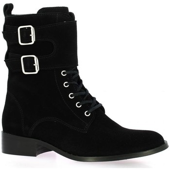 Chaussures Femme Boots Impact Rangers cuir velours Noir