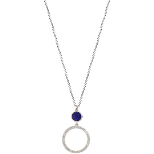 Montres & Bijoux Femme Colliers / Sautoirs Saunier Collier  argent cercle lapiz lazuli Blanc