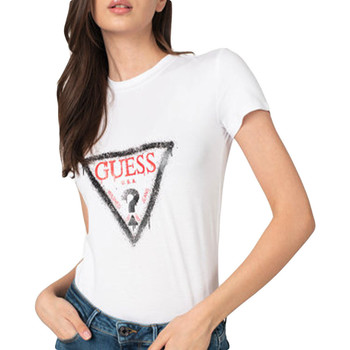 Vêtements Femme ribbed V-neck T-shirt Guess flag logo Blanc