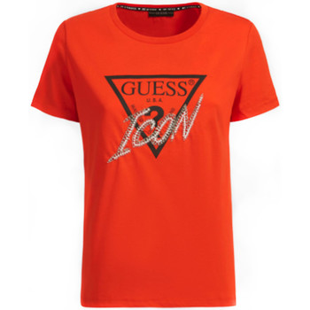 Vêtements Femme T-shirts manches courtes Guess Setting stones logo Orange