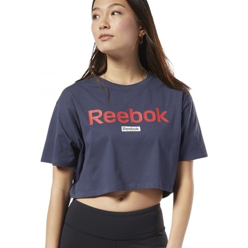 Vêtements Femme T-shirts & Polos Svarta Reebok Sport Linear Logo Crop Tee Bleu