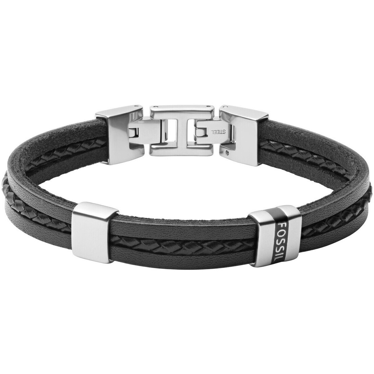 Montres & Bijoux Homme Bracelets Fossil Bracelet homme  Leather Essential cuir noir Blanc