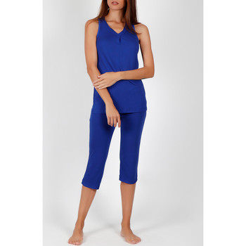 Vêtements Femme Pyjamas / Chemises de nuit Admas Pyjama pantacourt débardeur tenue d'intérieur Solid Colours Bleu