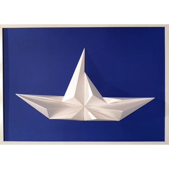Maison & Déco Tableaux / toiles Polygone Origami Bateau Bleu et Blanc