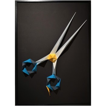 Maison & Déco Tableaux / toiles Polygone Origami Ciseaux Noir argenté et bleu