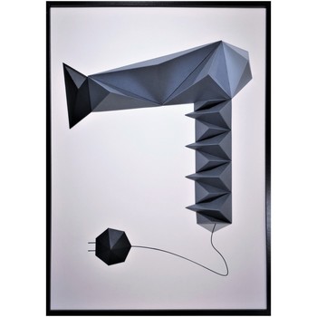 Maison & Déco Tableaux / toiles Polygone Origami Sèche-Cheveux Gris et noir fond blanc