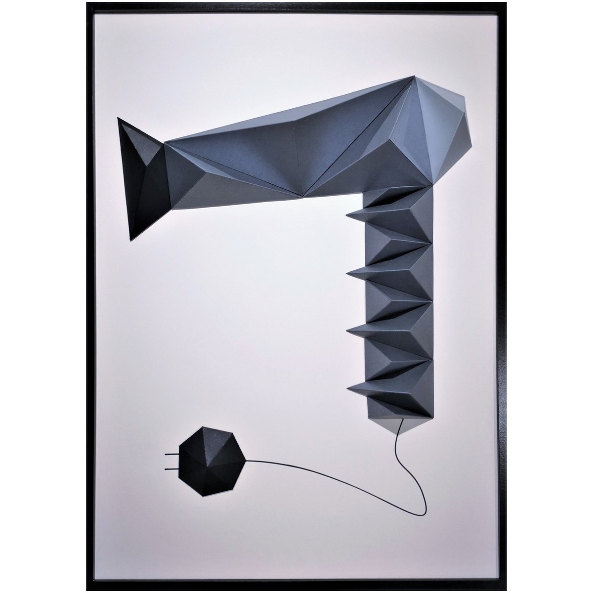 Regarde Le Ciel Tableaux / toiles Polygone Origami Sèche-Cheveux Gris et noir fond blanc