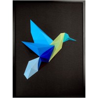 Maison & Déco Tableaux / toiles Polygone Origami Colibri Nuance de bleu fond noir