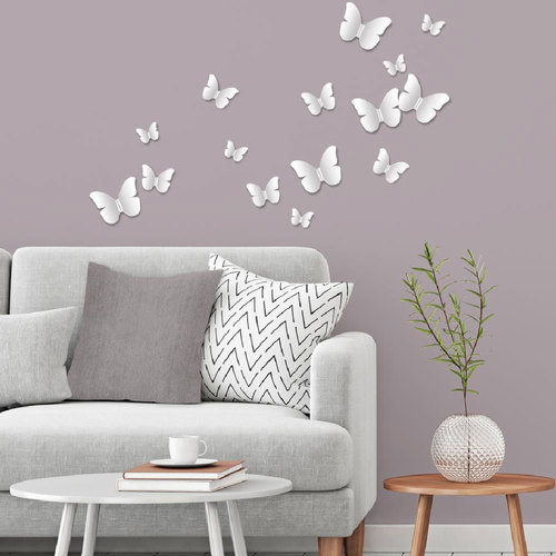 Maison & Déco Stickers Sud Trading 16 Adhésifs décoratifs 3D papillons blancs Blanc