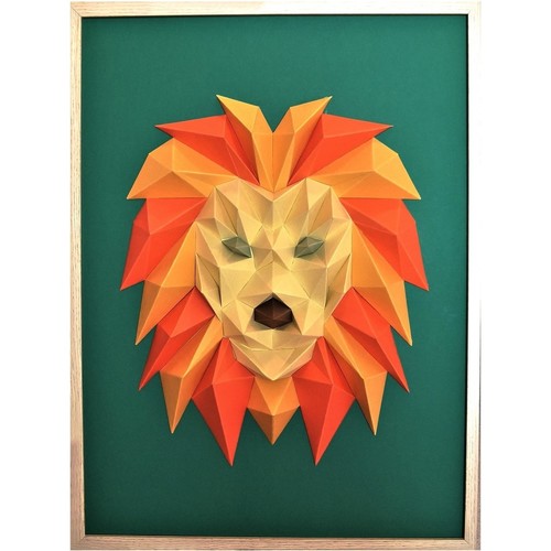 Maison & Déco Tableaux / toiles Polygone Origami Lion Orange Jaune Vert