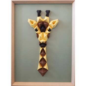 Maison & Déco Tableaux, toiles Polygone Origami Girafe Jaune Marron Vert