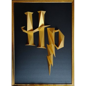 Maison & Déco Tableaux, toiles Polygone Origami Logo Harry Potter Noir et doré