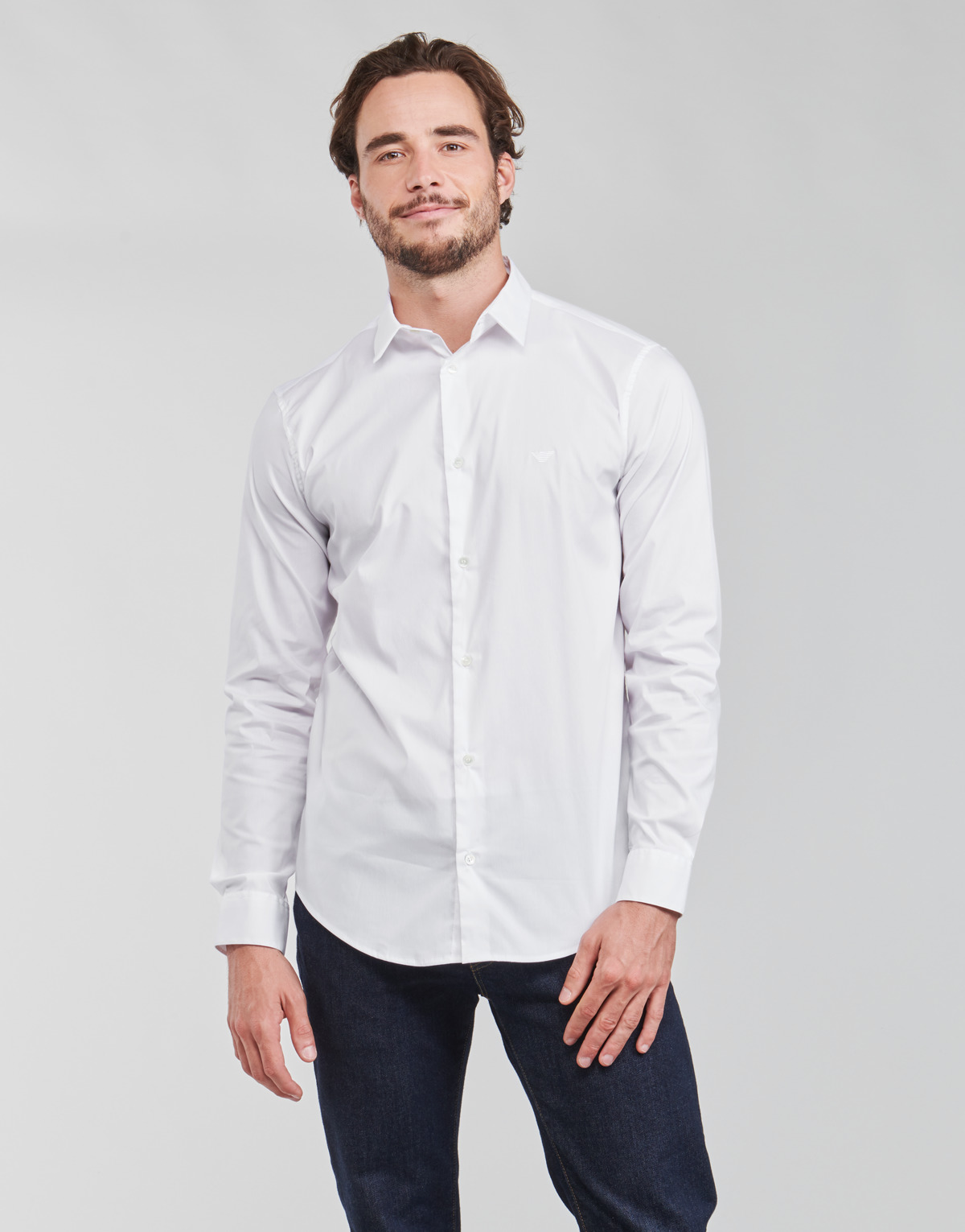 Vêtements Homme Chemises manches longues Emporio Armani metallic 8N1C09 Blanc