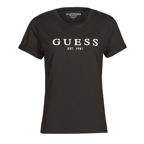Vêtements Femme T-shirts manSnow courtes Guess AW8787 ES SS Guess AW8787 1981 ROLL CUFF TEE Noir