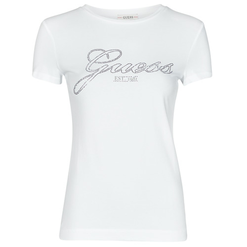 Vêtements Femme ribbed V-neck T-shirt Guess SS CN SELINA TEE Blanc