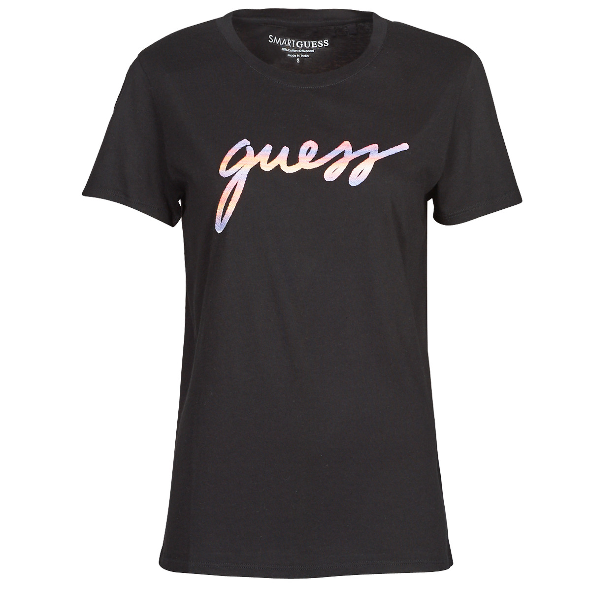 Vêtements Femme T-shirts manches courtes Guess maybel SS SUNSET GRADIENT LOGO Noir / Multicolore