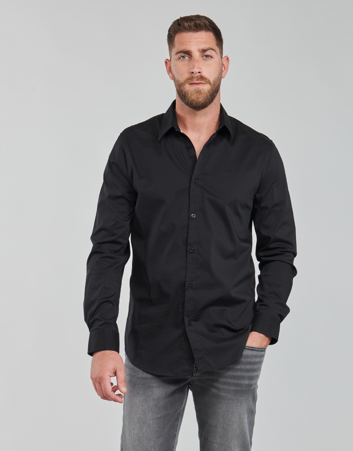 Vêtements Homme Chemises manches longues Guess Angeles LS SUNSET SHIRT Noir