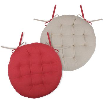 Maison & Déco Galettes de chaise Stof Coussin de chaise Rouge et Lin rond réversible 38 cm Rouge