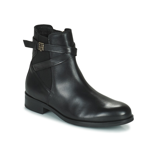 Chaussures Femme Boots Tommy Hilfiger TH HARDWARE ON BELT FLAT BOOT Noir