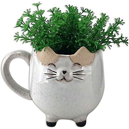 Sélection homme à moins de 70 Vases / caches pots d'intérieur Faye Petit cache pot chat blanc en forme de tasse 12 cm Blanc