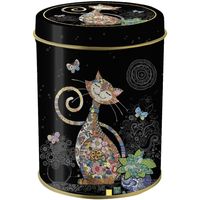Maison & Déco Paniers / boites et corbeilles Kiub Boite métal noire ronde chat papillons Noir