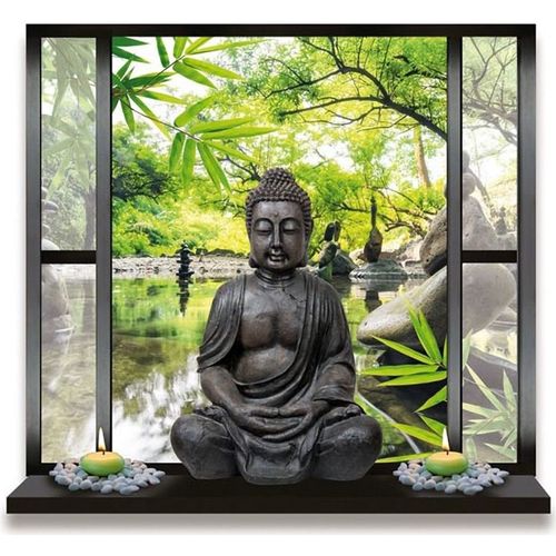Maison & Déco Voir toutes les ventes privées Sticker Mural Jardin et Bouddha Trompe lil Vert