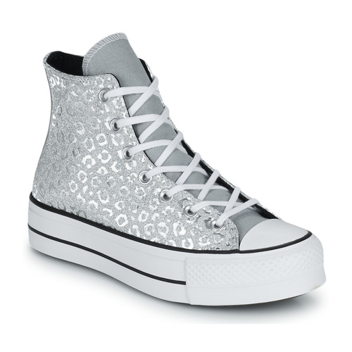 Chaussures Femme Baskets montantes Converse CHUCK TAYLOR ALL STAR LIFT AUTHENTIC GLAM HI Argenté / Blanc
