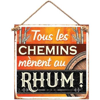 Maison & Déco Tableaux / toiles Sud Trading Plaque métallique Rhum 20 cm Orange