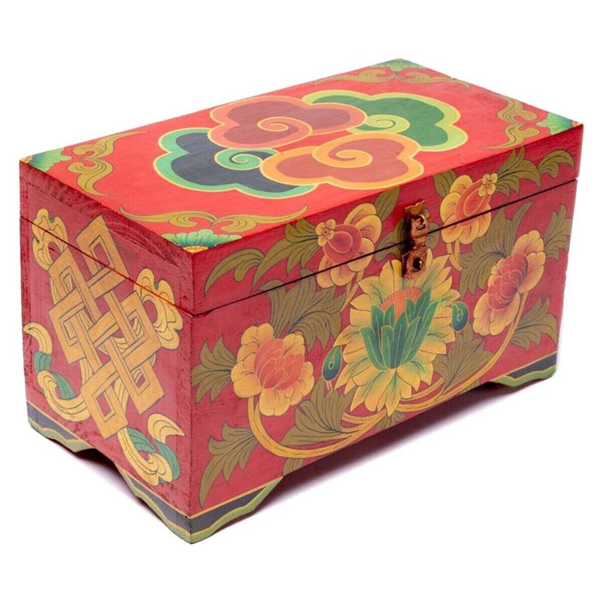 Maison & Déco Paniers / boites et corbeilles Phoenix Import Coffre tibétain Spirale peint à la main Rouge