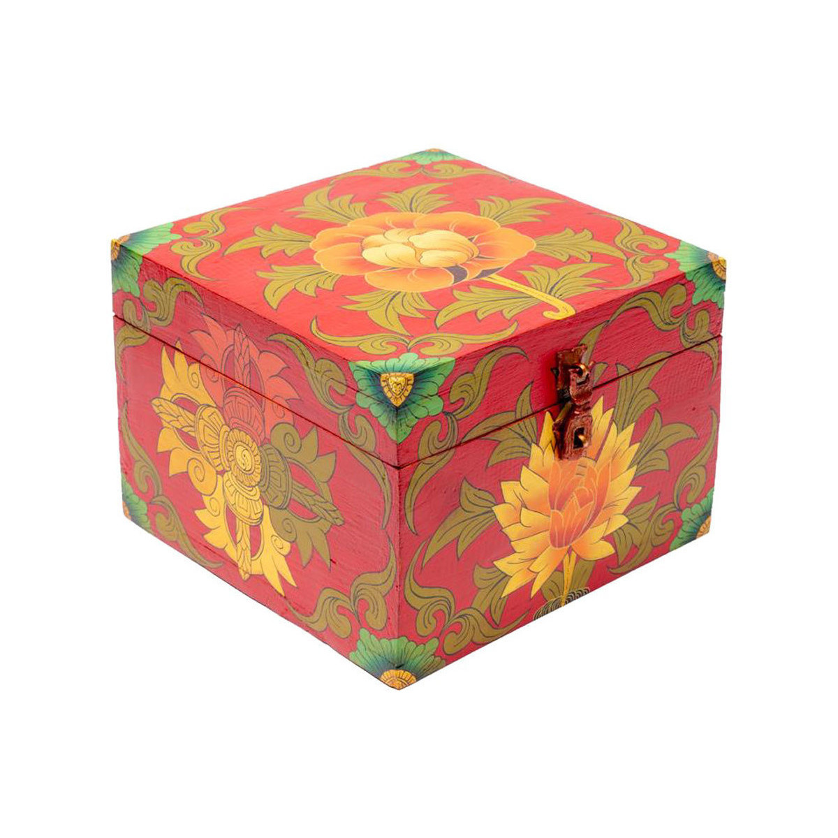 Maison & Déco Paniers / boites et corbeilles Phoenix Import Coffret Tibétain fleur peint à la main Rouge