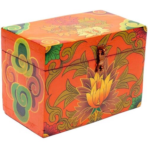 Walk In Pitas Paniers / boites et corbeilles Phoenix Import Coffret tibétain fleuri peint à la main Orange