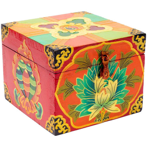 Maison & Déco Paniers / boites et corbeilles Phoenix Import Coffret tibétain Rouge Lotus peint à la main Rouge