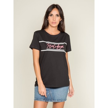 Vêtements Femme T-shirts manches courtes Dona X Lisa T-shirt col rond message FOLIDAY Noir
