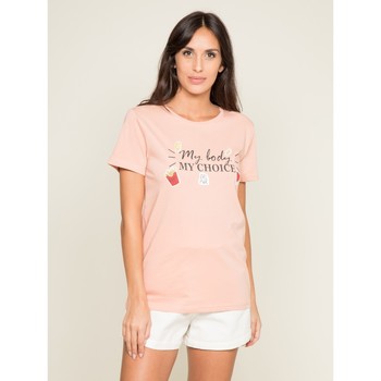 Vêtements Femme T-shirts manches courtes Dona X Lisa T-shirt col rond message FLETY Rose