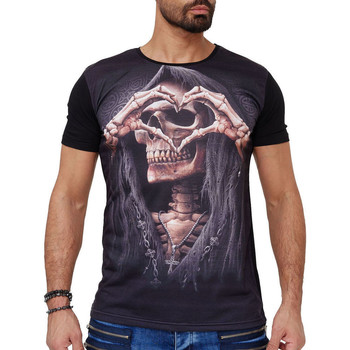 Vêtements Homme T-shirts & Polos Monsieurmode T-shirt fashion tête de mort T-shirt 1593 noir Noir