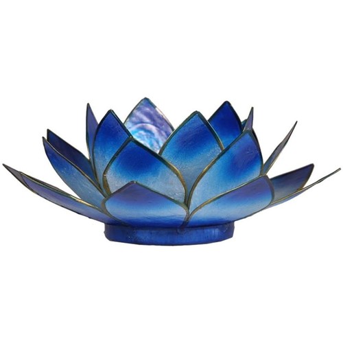 Maison & Déco Hip Hop Honour Phoenix Import Porte Bougie Bleu et or Fleur de Lotus Bleu