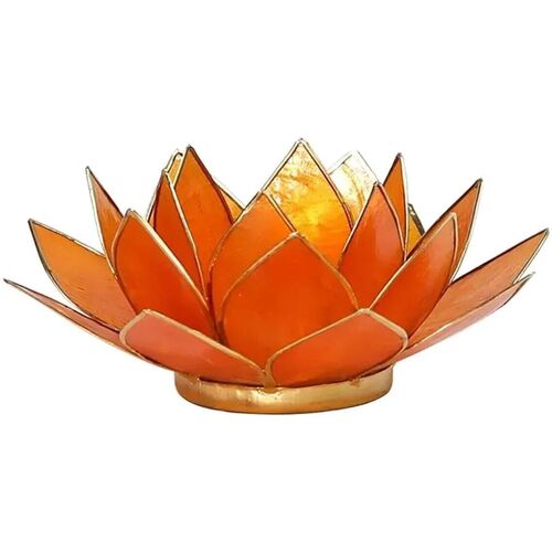 Nouveautés de cette semaine Bougeoirs / photophores Phoenix Import Porte Bougie Fleur de Lotus Orange et Or 2nd chakra Orange