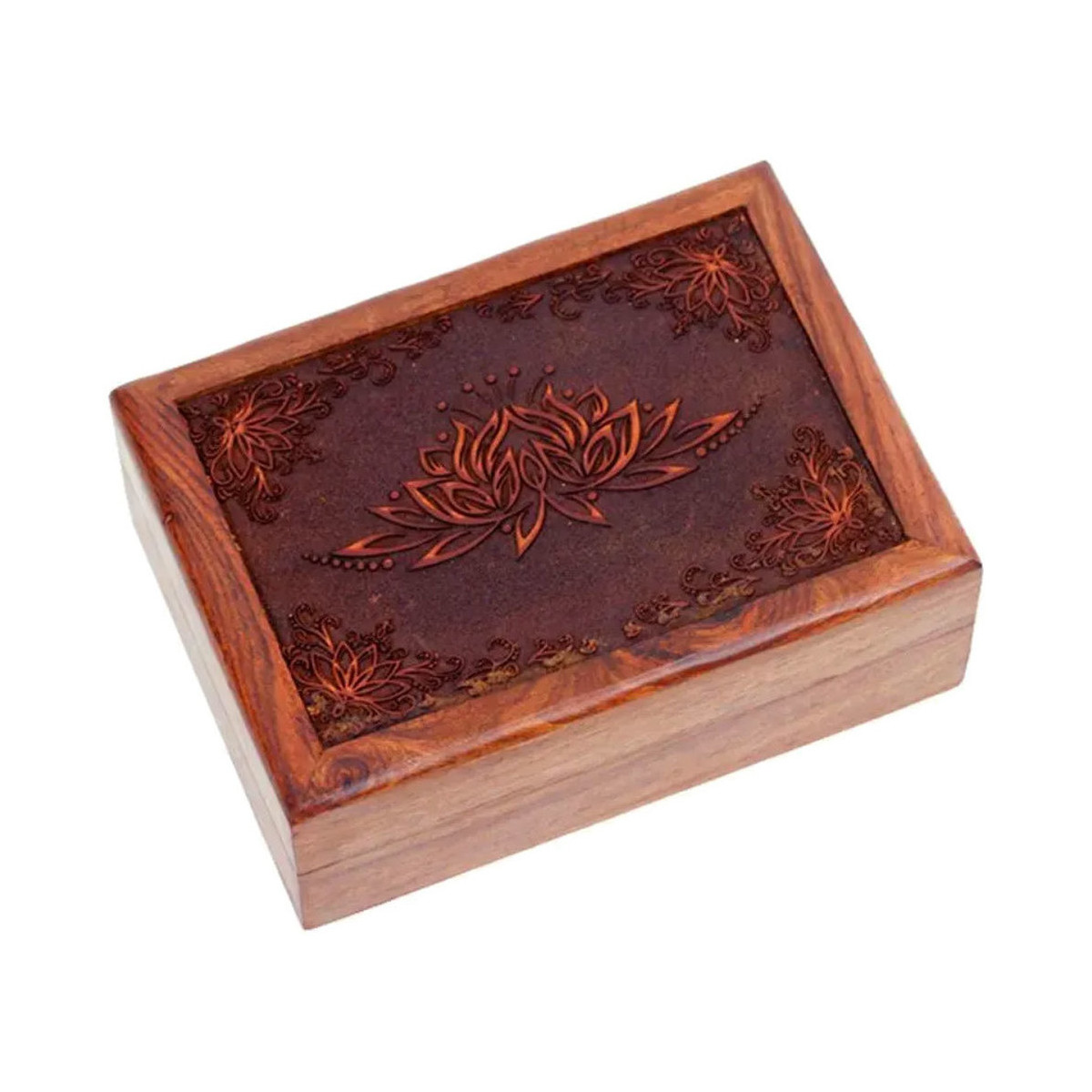 Maison & Déco Paniers / boites et corbeilles Phoenix Import Boite Lotus en bois sculpté 18 x 13 x 6 cm Marron