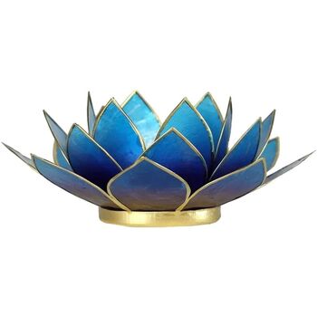 Phoenix Import Porte Bougie Fleur de Lotus Bleu violet bord or Bleu